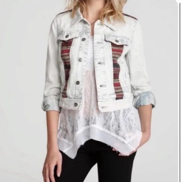 Free People Cropped, Baja White Washed Denim Jean Jacket - Picture 1 of 11